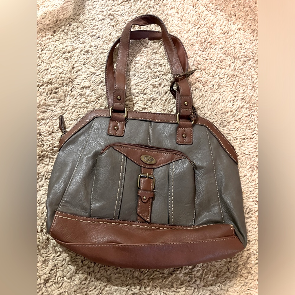 Dark grey/green and brown hand bag